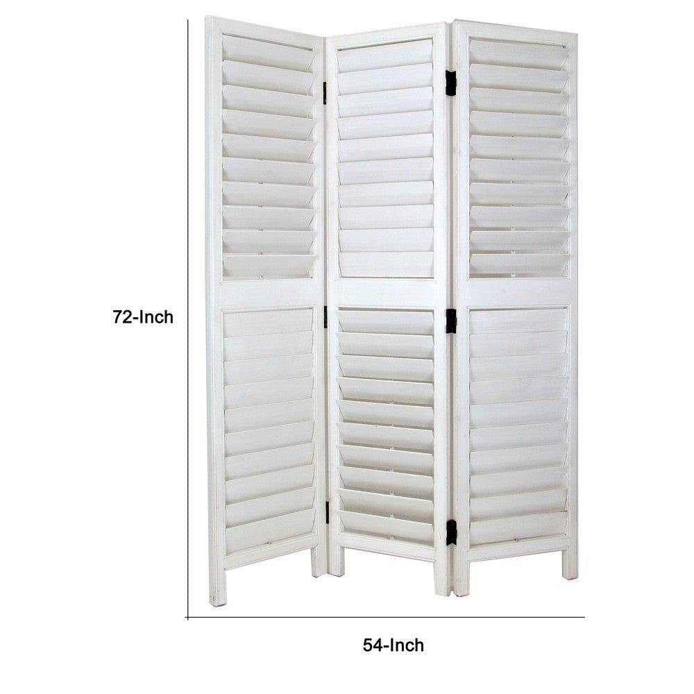 Wooden 3 Panel Room Divider with Slatted Design White By Casagear Home BM213480