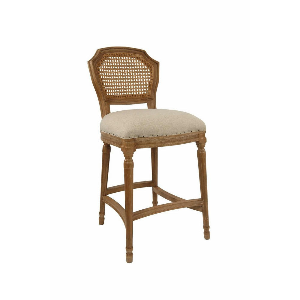 Nailhead Fabric Upholstered Bar Stool with Perforated Back Beige and Brown by Casagear Home BM214010