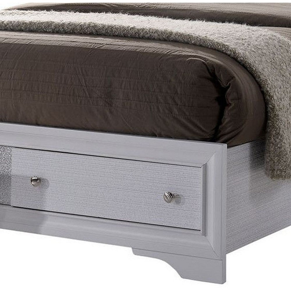 Panel Design Eastern King Bed with Silver Accents and Bracket Feet White By Casagear Home BM214058