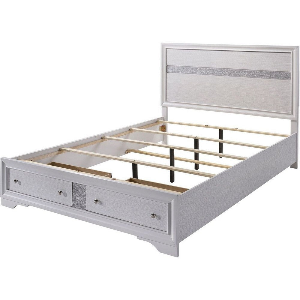 Panel Design Eastern King Bed with Silver Accents and Bracket Feet White By Casagear Home BM214058