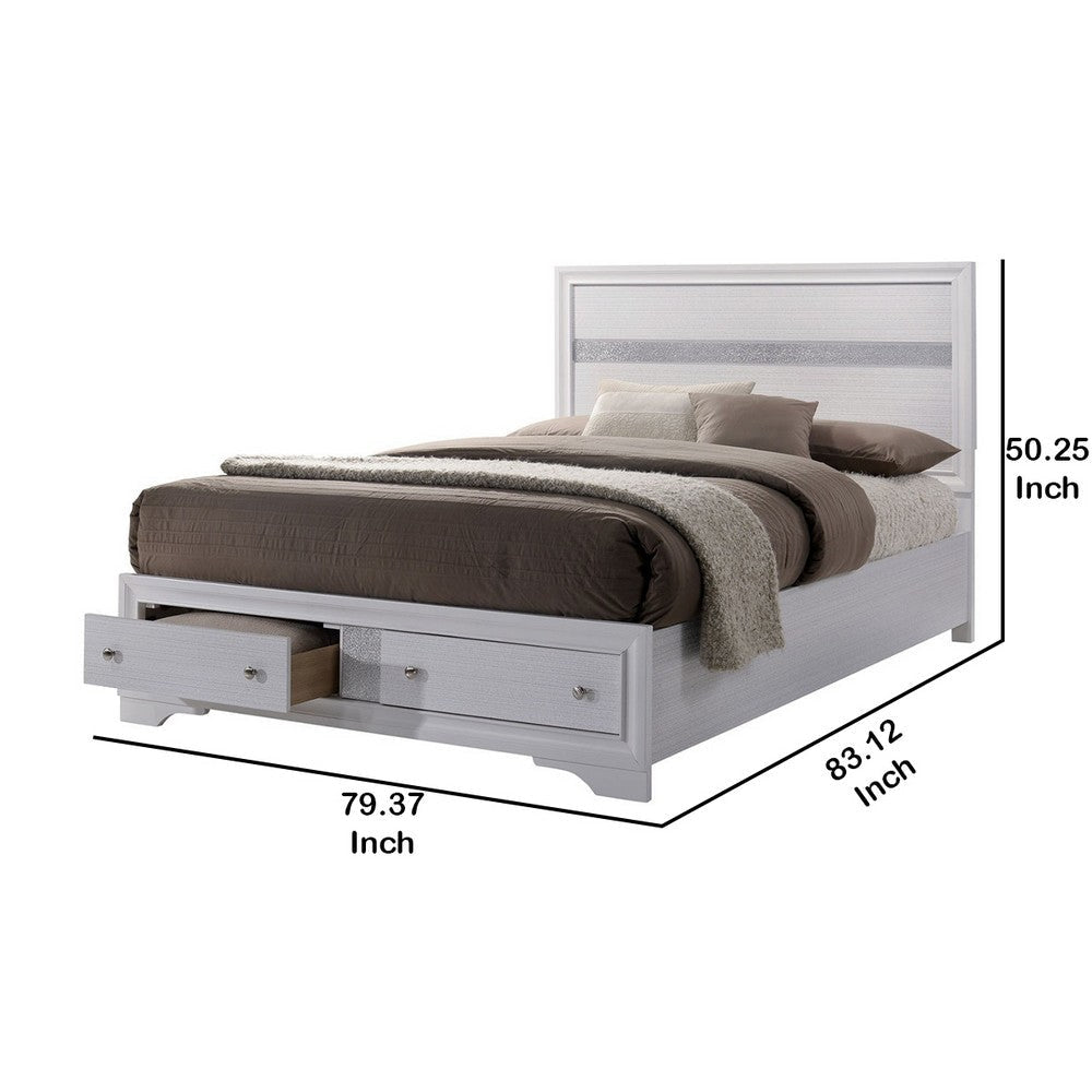 Panel Design Eastern King Bed with Silver Accents and Bracket Feet White By Casagear Home BM214058