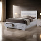 Panel Design Eastern King Bed with Silver Accents and Bracket Feet, White By Casagear Home