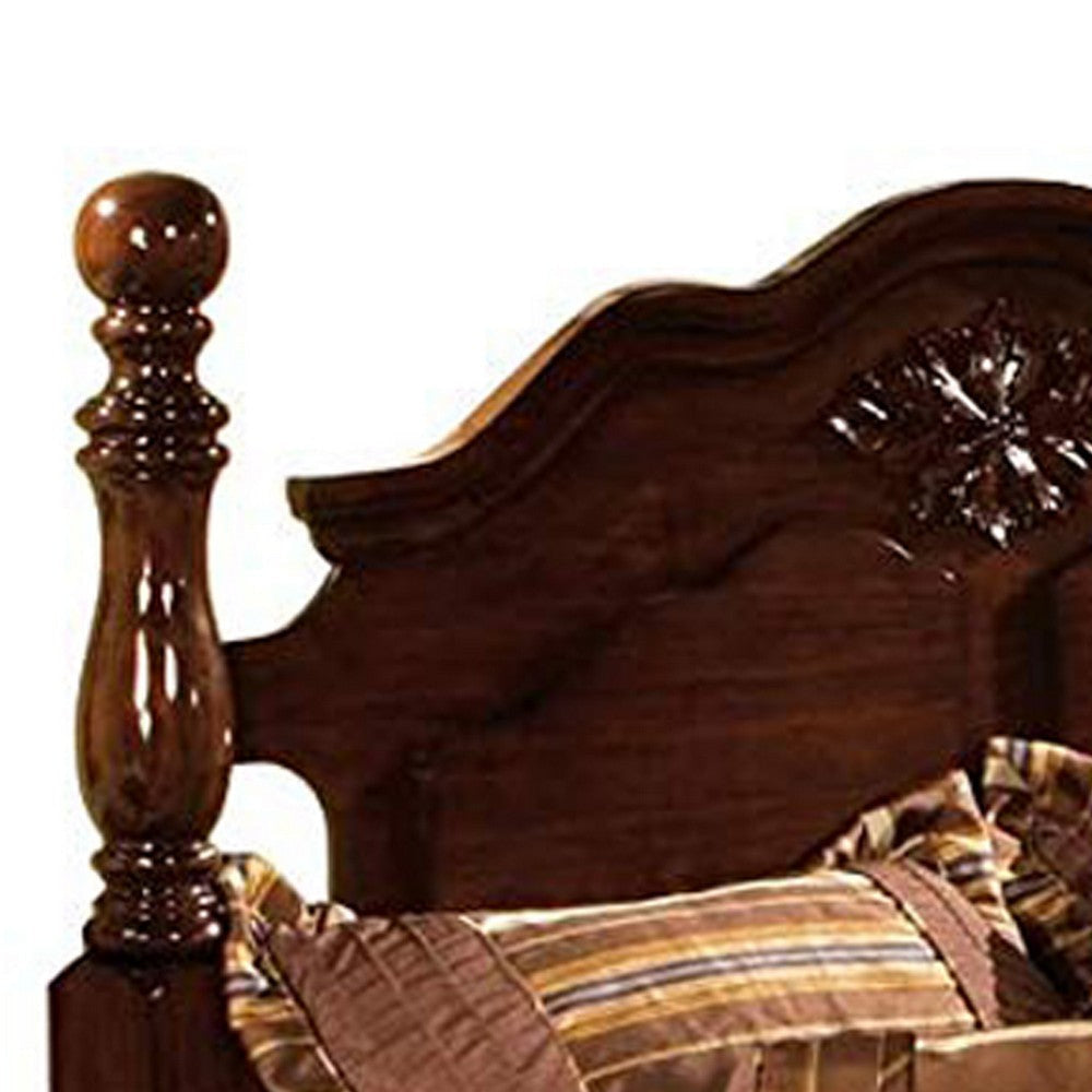 Scalloped Design Eastern King Bed with Turned Side Posts Brown By Casagear Home BM214080