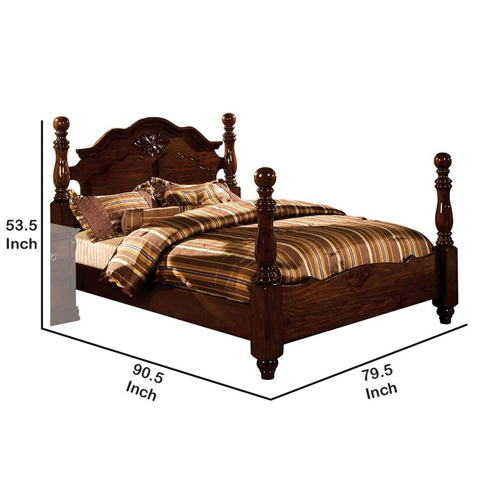 Scalloped Design Eastern King Bed with Turned Side Posts Brown By Casagear Home BM214080