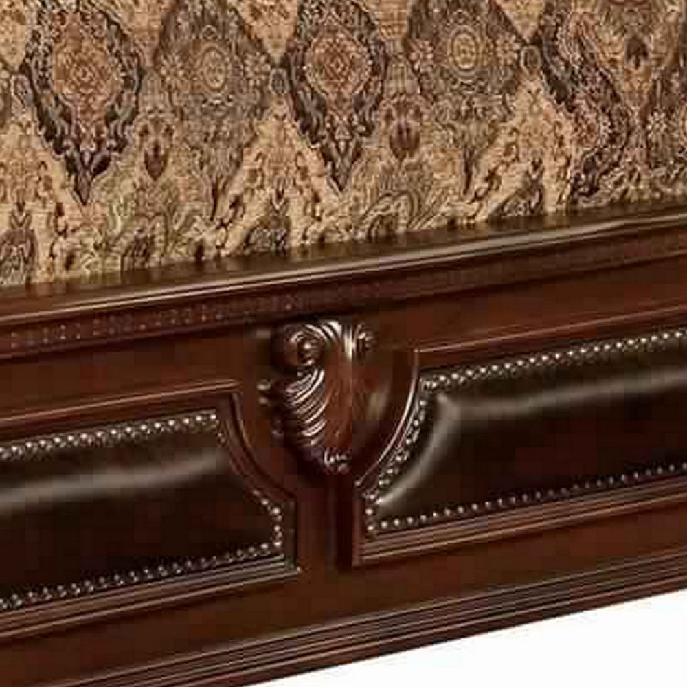 Traditional Eastern King Bed with Scalloped Headboard and Bun Feet,Brown By Casagear Home BM214098