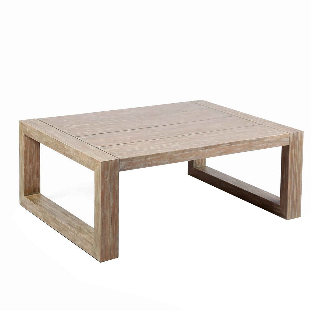 Wooden Outdoor Coffee Table with Plank Design Top, Gray By Casagear Home