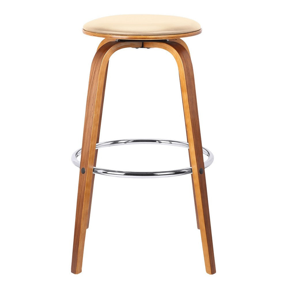 Round Leatherette Wooden Counter Stool with Flared Legs Brown and Cream By Casagear Home BM214518