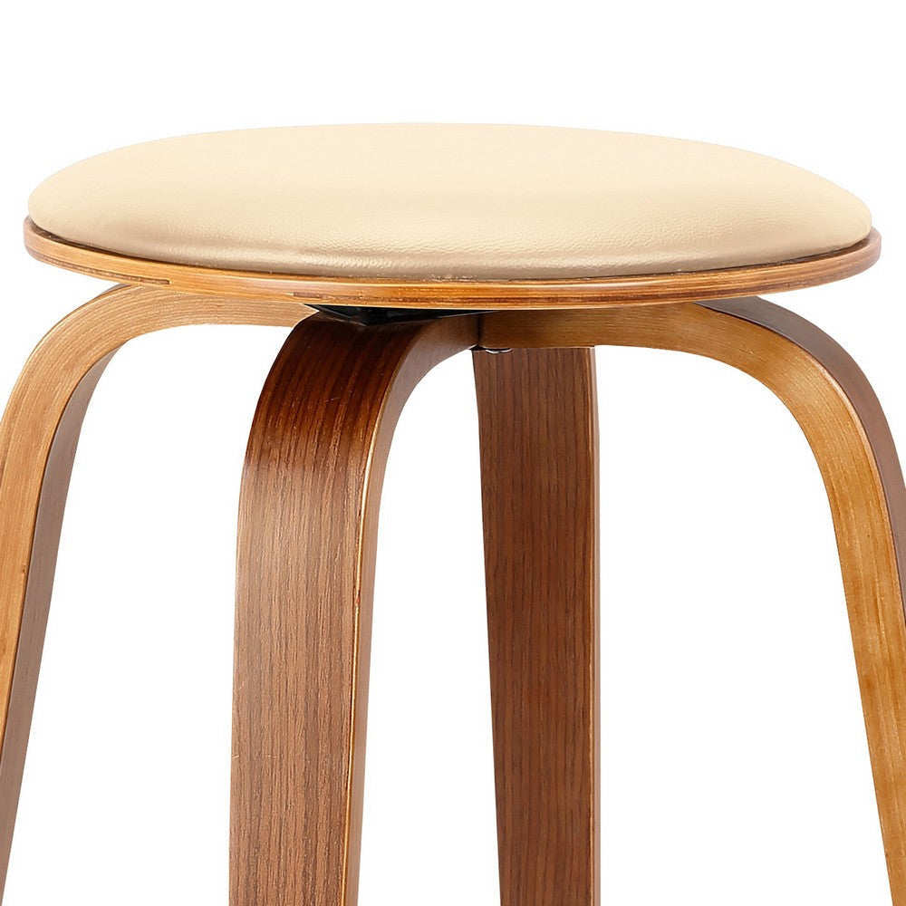 Round Leatherette Wooden Counter Stool with Flared Legs Brown and Cream By Casagear Home BM214518