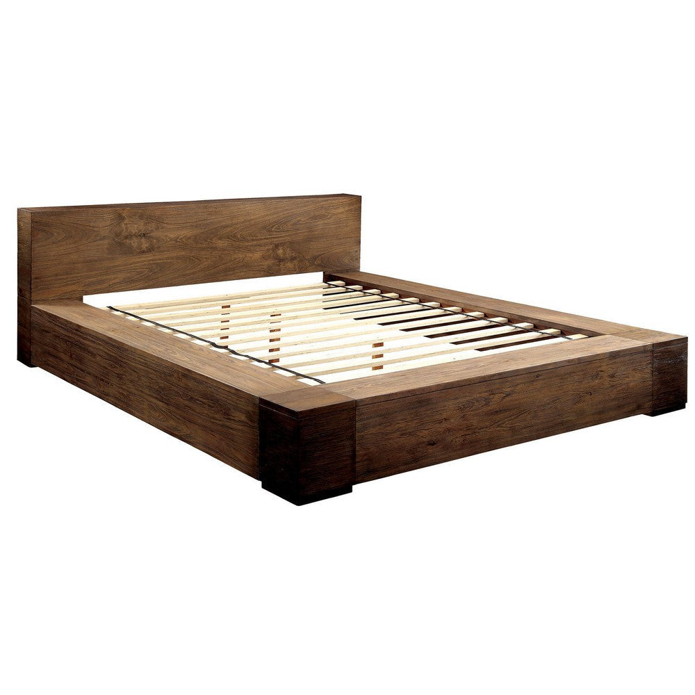 Transitional Style Wooden California King Size Bed with Grain Details,Brown By Casagear Home BM214522