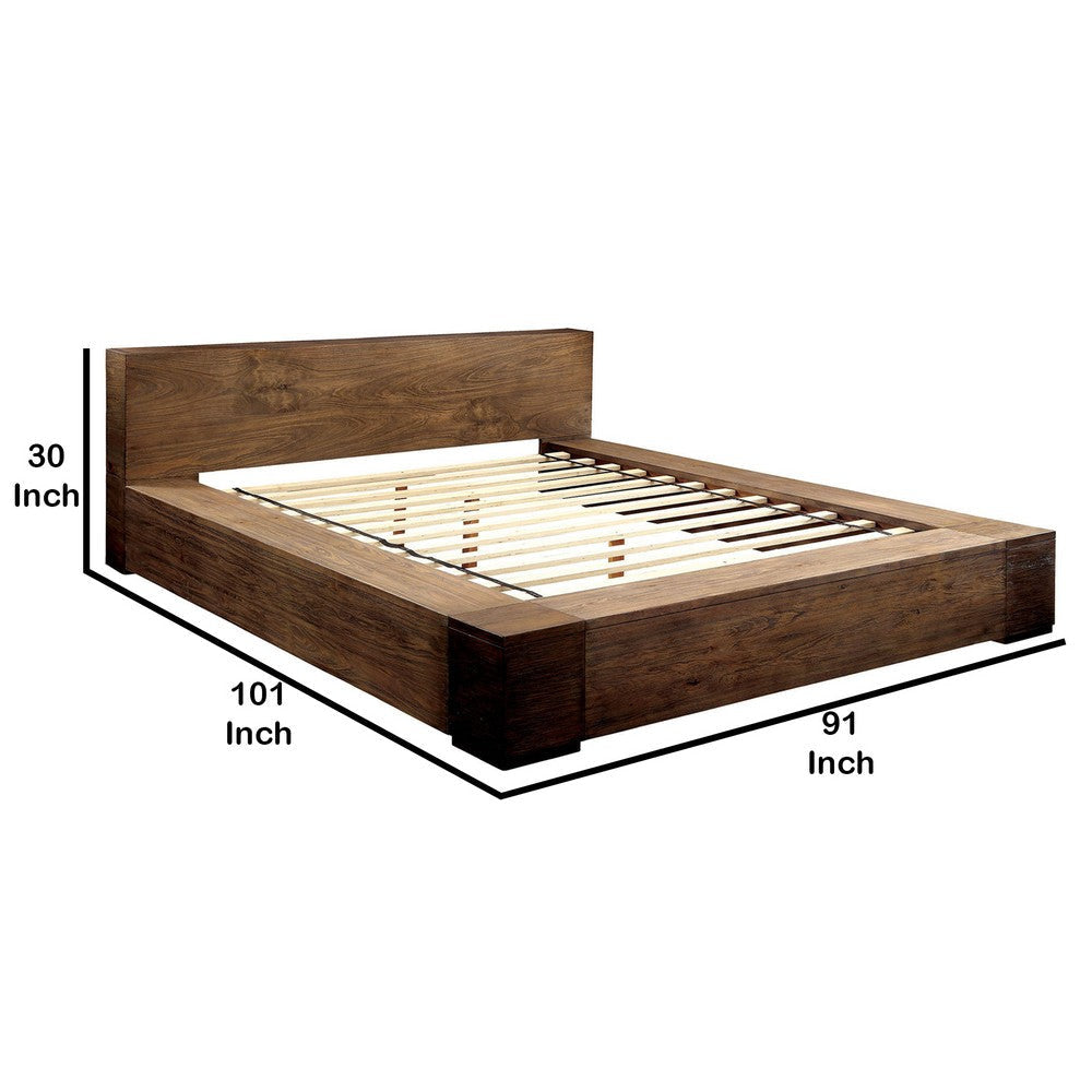 Transitional Style Wooden California King Size Bed with Grain Details,Brown By Casagear Home BM214522