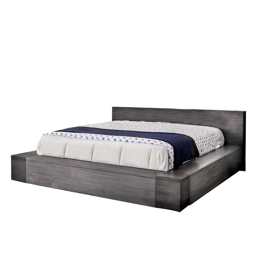 Transitional Style Wooden Eastern King Size Bed with Grain Details, Gray By Casagear Home