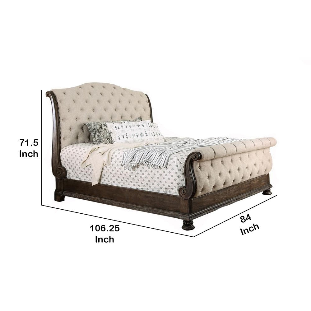 Eastern King Bed with Sleigh Headboard and Footboard Brown and Beige By Casagear Home BM214534