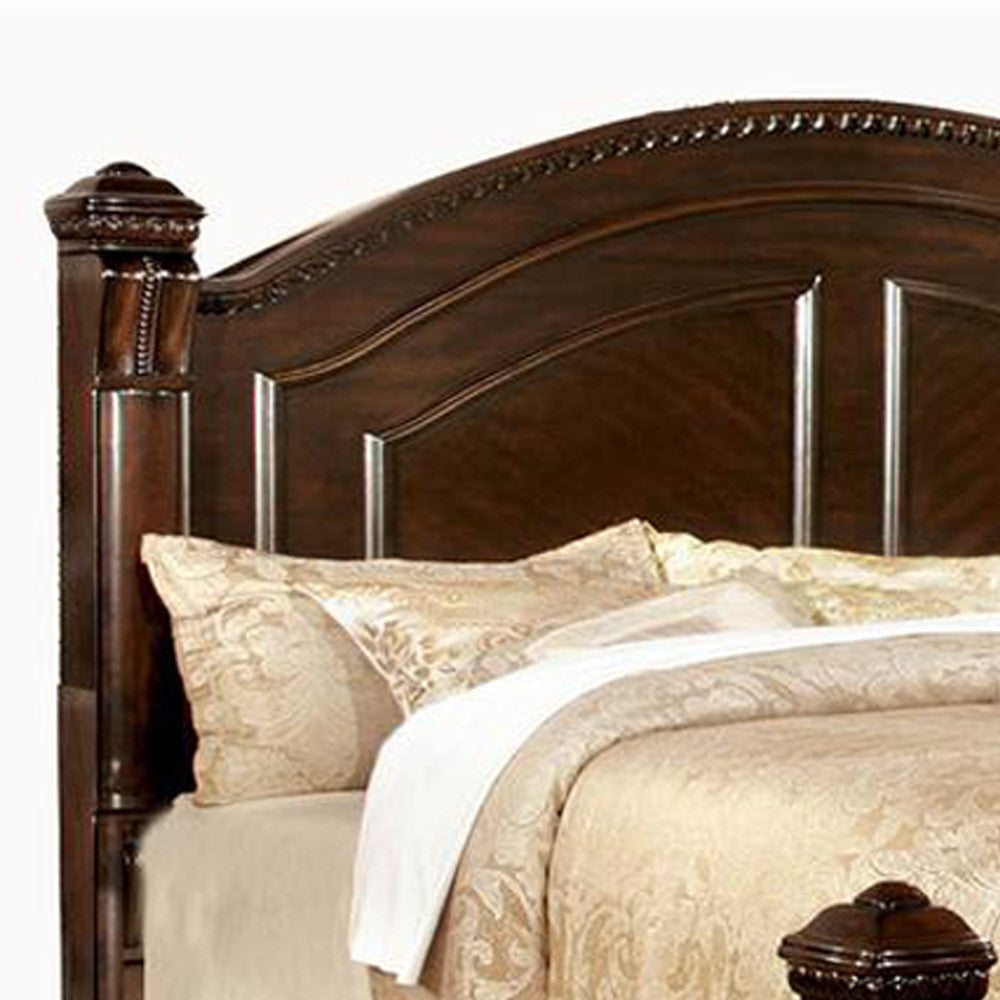 Eastern King Bed with Paneled Details and Camelback Headboard Brown By Casagear Home BM214593