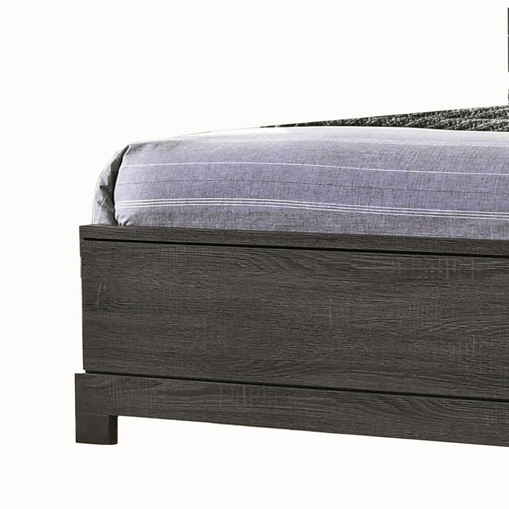 Wooden Queen Size Low Profile Size Bed with Bookcase Headboard Gray By Casagear Home BM214926