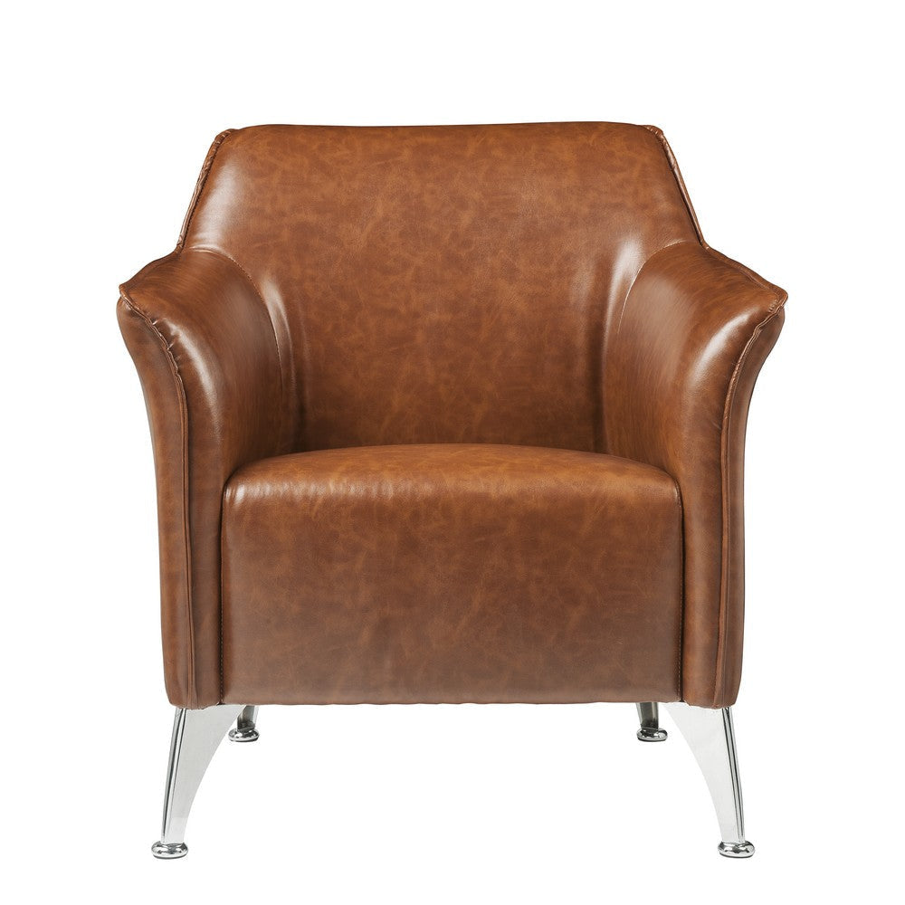 Leatherette Accent Chair with Track Armrest and Welt Trim Details Brown By Casagear Home BM214954