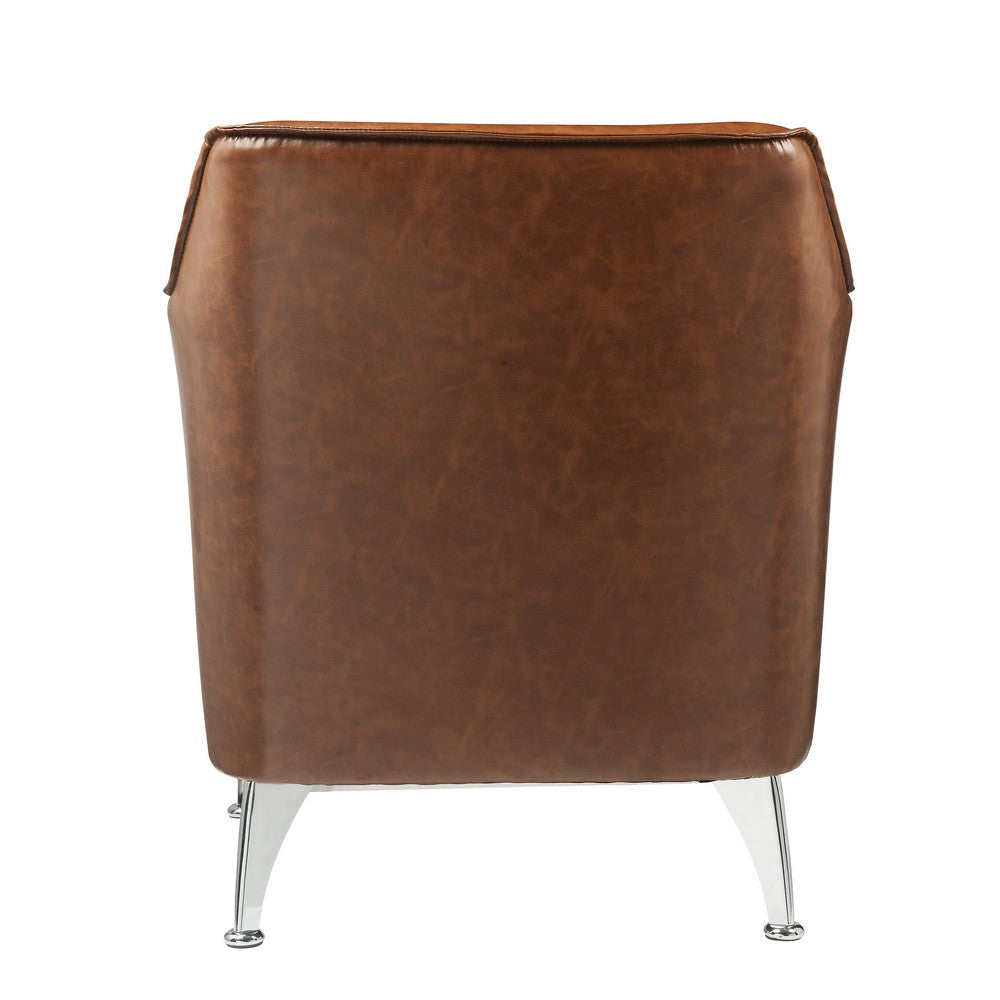 Leatherette Accent Chair with Track Armrest and Welt Trim Details Brown By Casagear Home BM214954