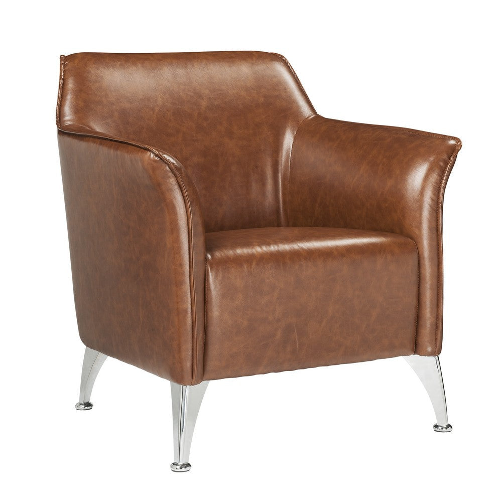 Leatherette Accent Chair with Track Armrest and Welt Trim Details, Brown By Casagear Home