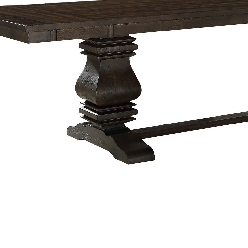 Transitional Dining Table with Double Pedestal Base and Removable Leaf,Brown By Casagear Home BM215014