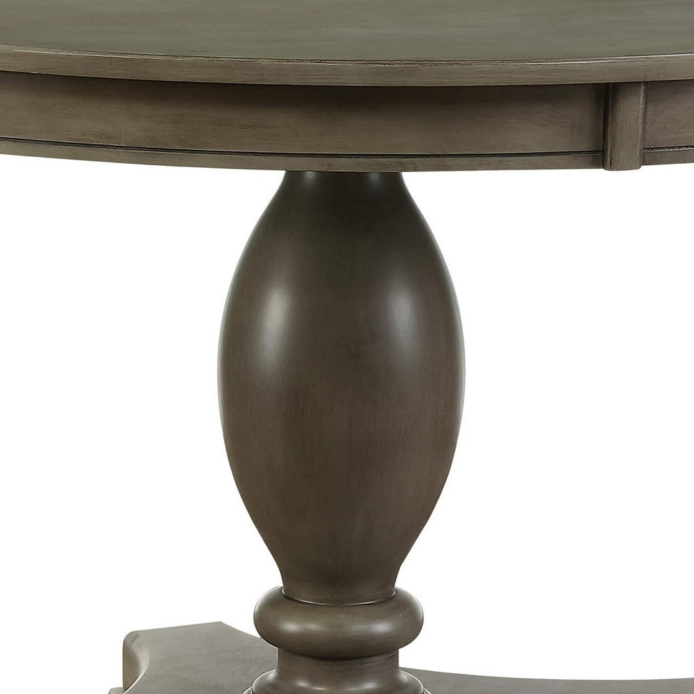 Transitional Style Round Dining Table with Pedestal Base Oak Gray By Casagear Home BM215019