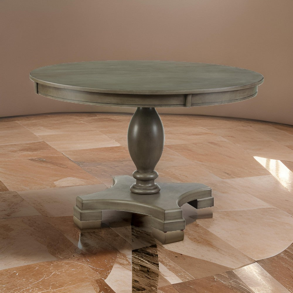 Transitional Style Round Dining Table with Pedestal Base, Oak Gray By Casagear Home