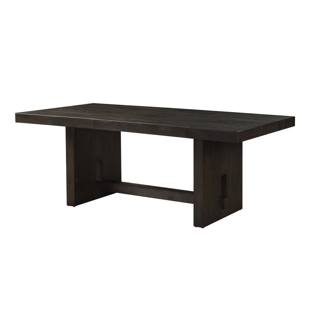 Plank Style Dining Table with Rectangular Trestle Support, Espresso Brown By Casagear Home