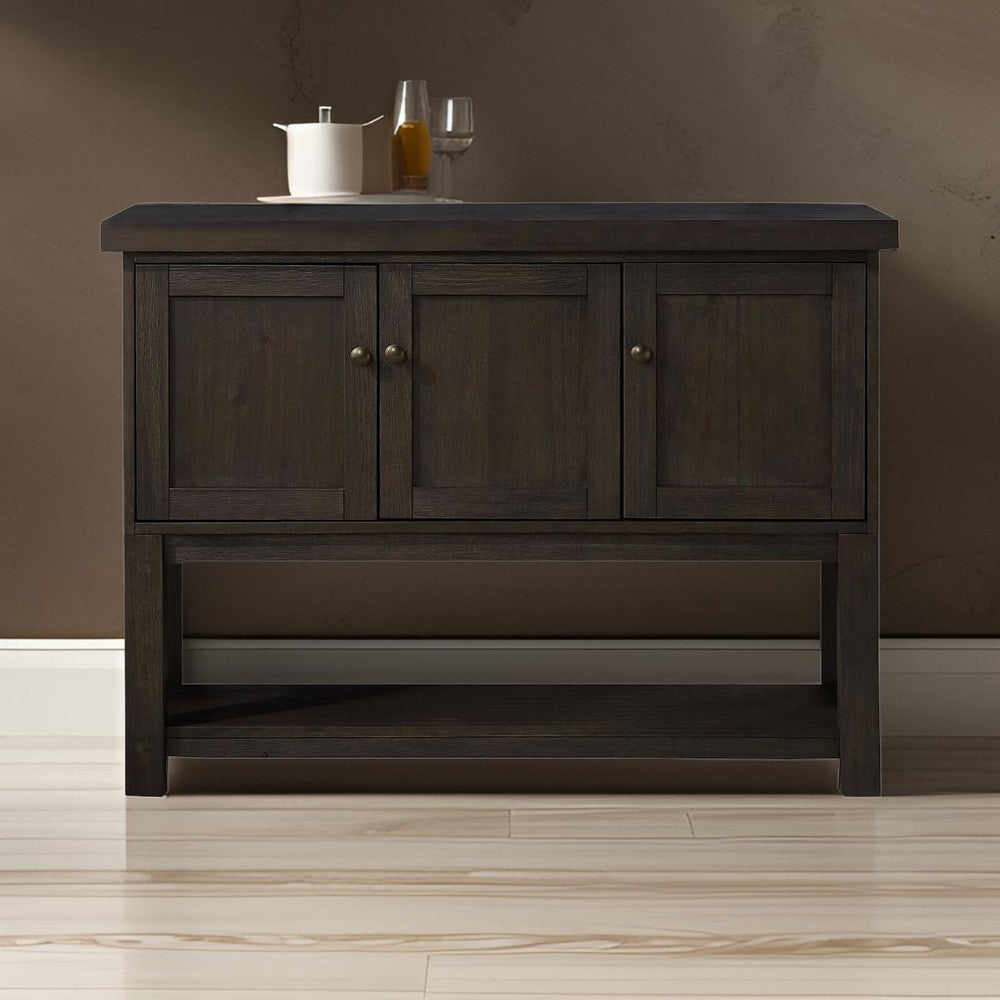 Transitional Style Server with 3 Doors and Open Bottom Shelf, Brown By Casagear Home