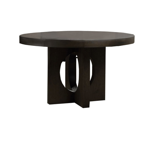 Grooved Top Round Dining Table with X Shaped Pedestal Base, Brown By Casagear Home