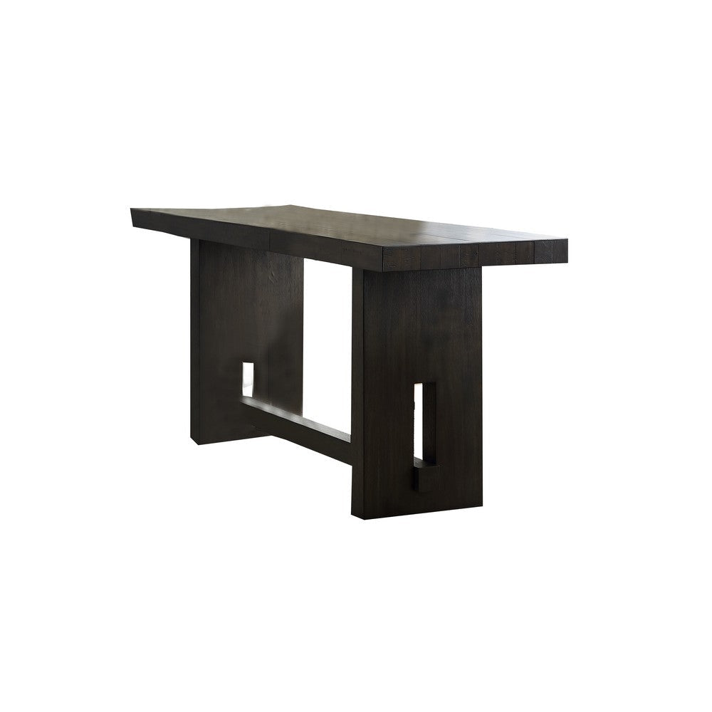 Plank Style Counter Height Table with Trestle Support, Espresso Brown By Casagear Home