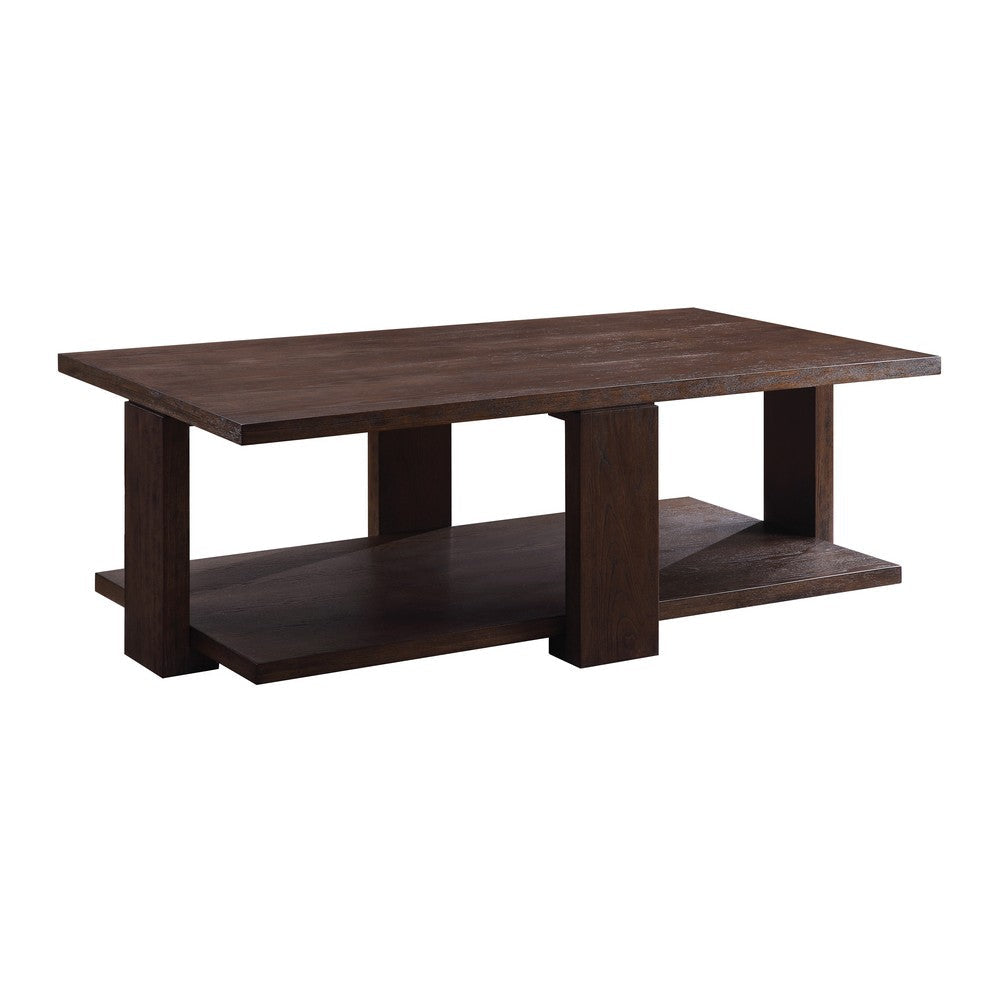 Contemporary Style Rectangular Coffee Table with Open Bottom Shelf, Brown By Casagear Home