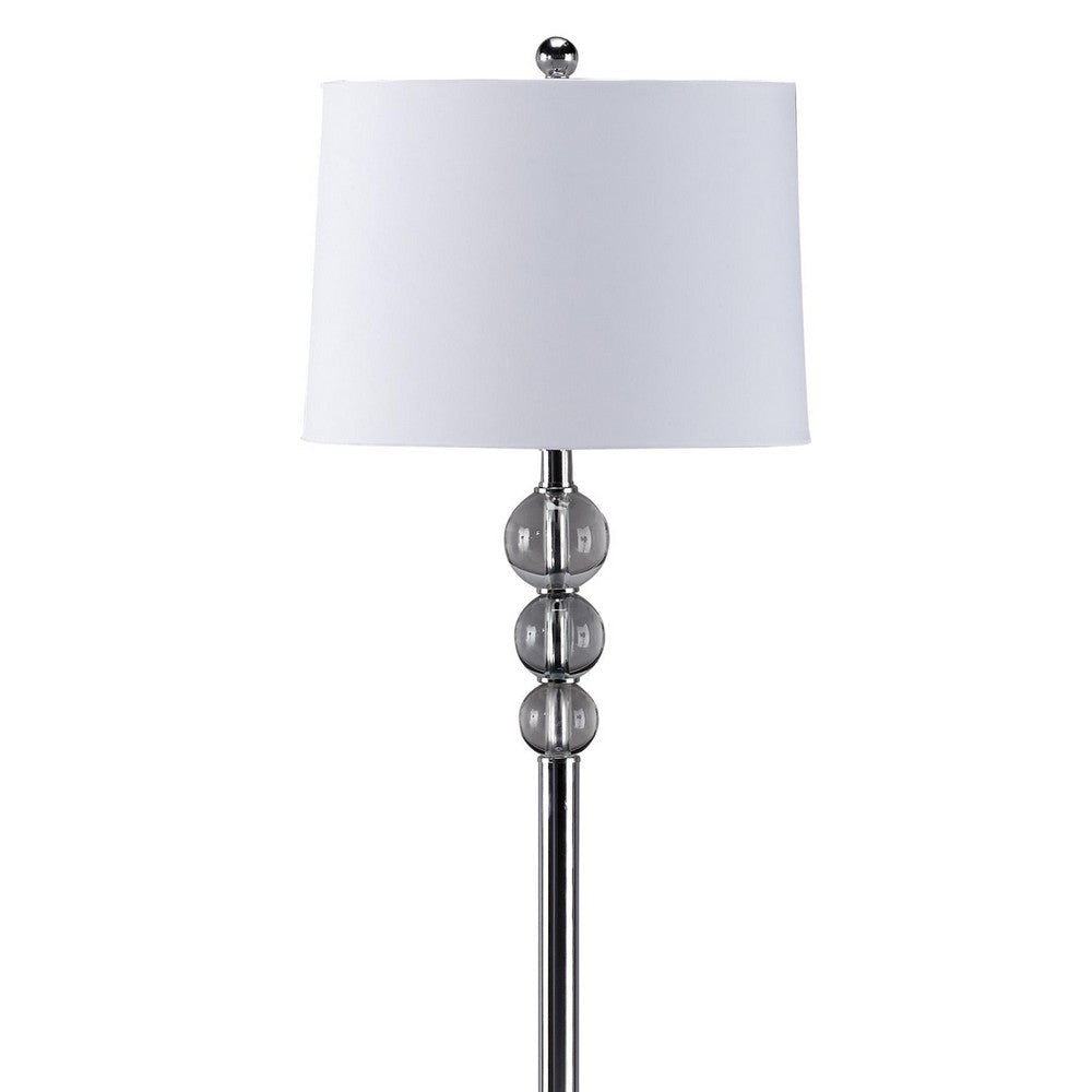 Tapered Drum Shade Metal Floor Lamp with Crystal Accent Silver and White By Casagear Home BM215055