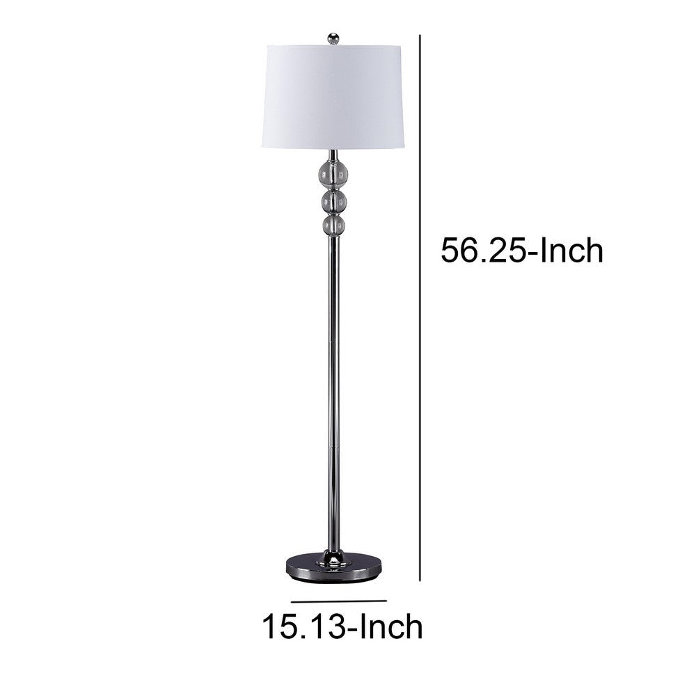 Tapered Drum Shade Metal Floor Lamp with Crystal Accent Silver and White By Casagear Home BM215055