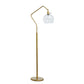 Glass Shade Tilted Metal Frame Floor Lamp, Antique Gold and Clear By Casagear Home