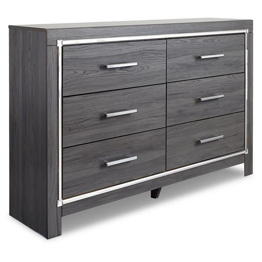 Grained Wooden Dresser with 6 Drawers and Mirror Inserts, Gray By Casagear Home