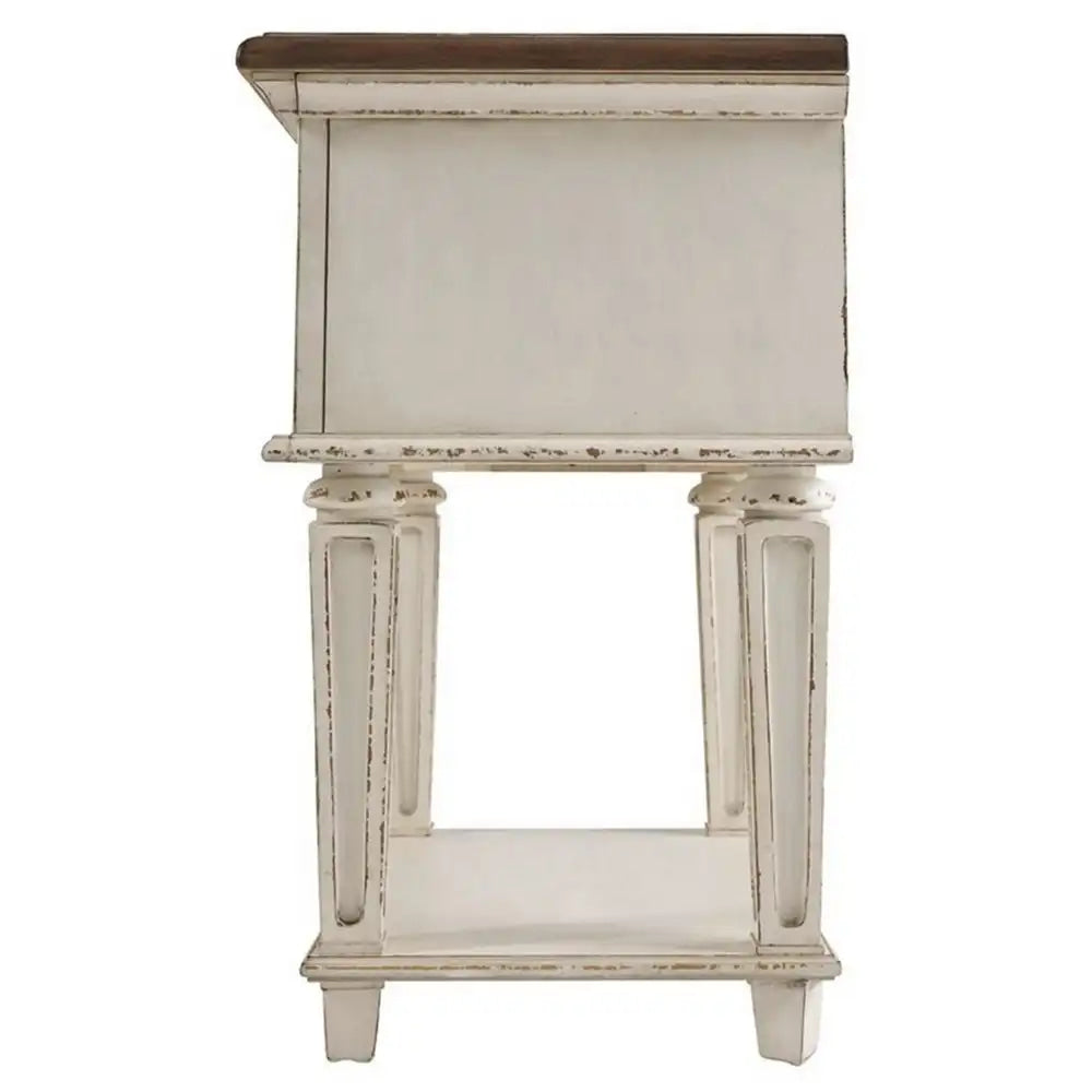 1 Drawer Wooden Frame Nightstand with Tapered Legs Brown and Antique White By Casagear Home BM215071