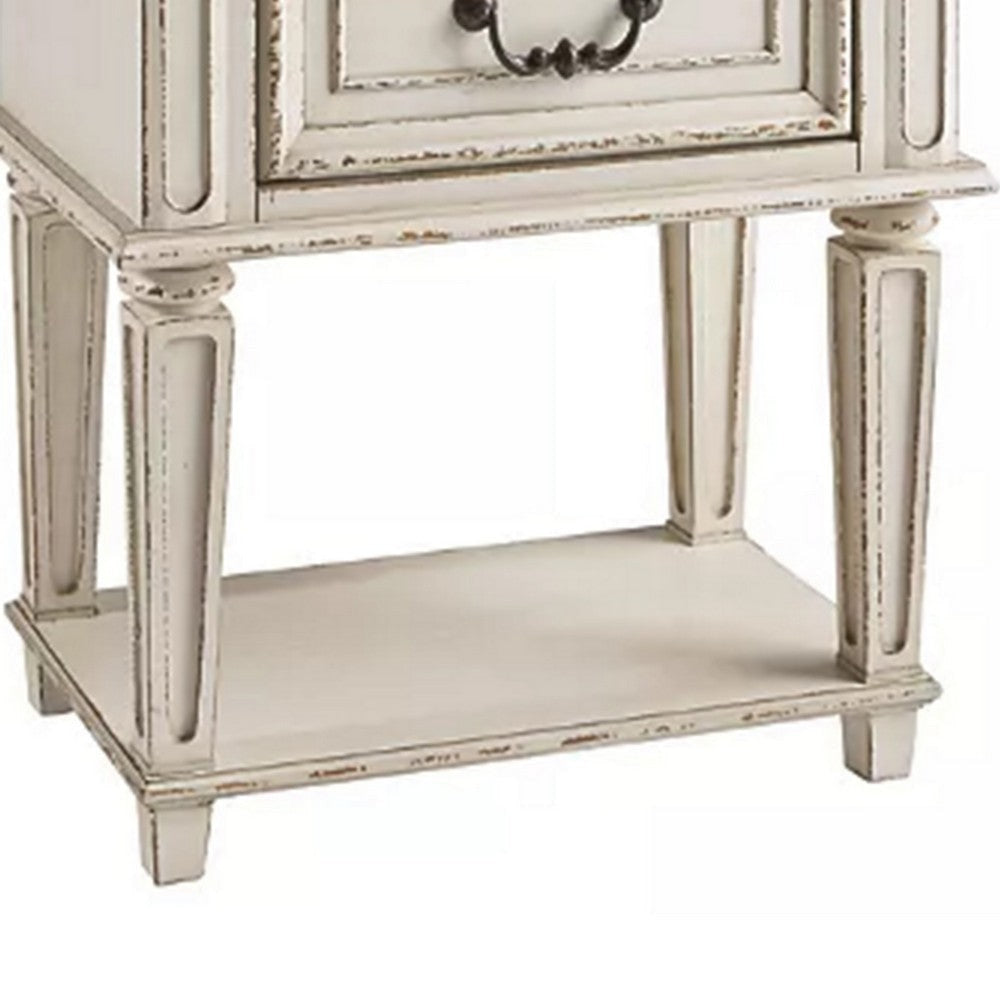 1 Drawer Wooden Frame Nightstand with Tapered Legs Brown and Antique White By Casagear Home BM215071