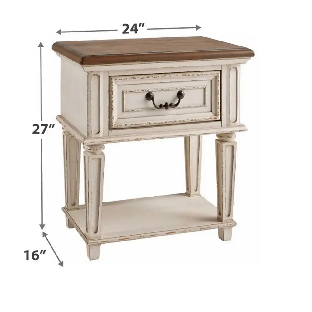 1 Drawer Wooden Frame Nightstand with Tapered Legs Brown and Antique White By Casagear Home BM215071