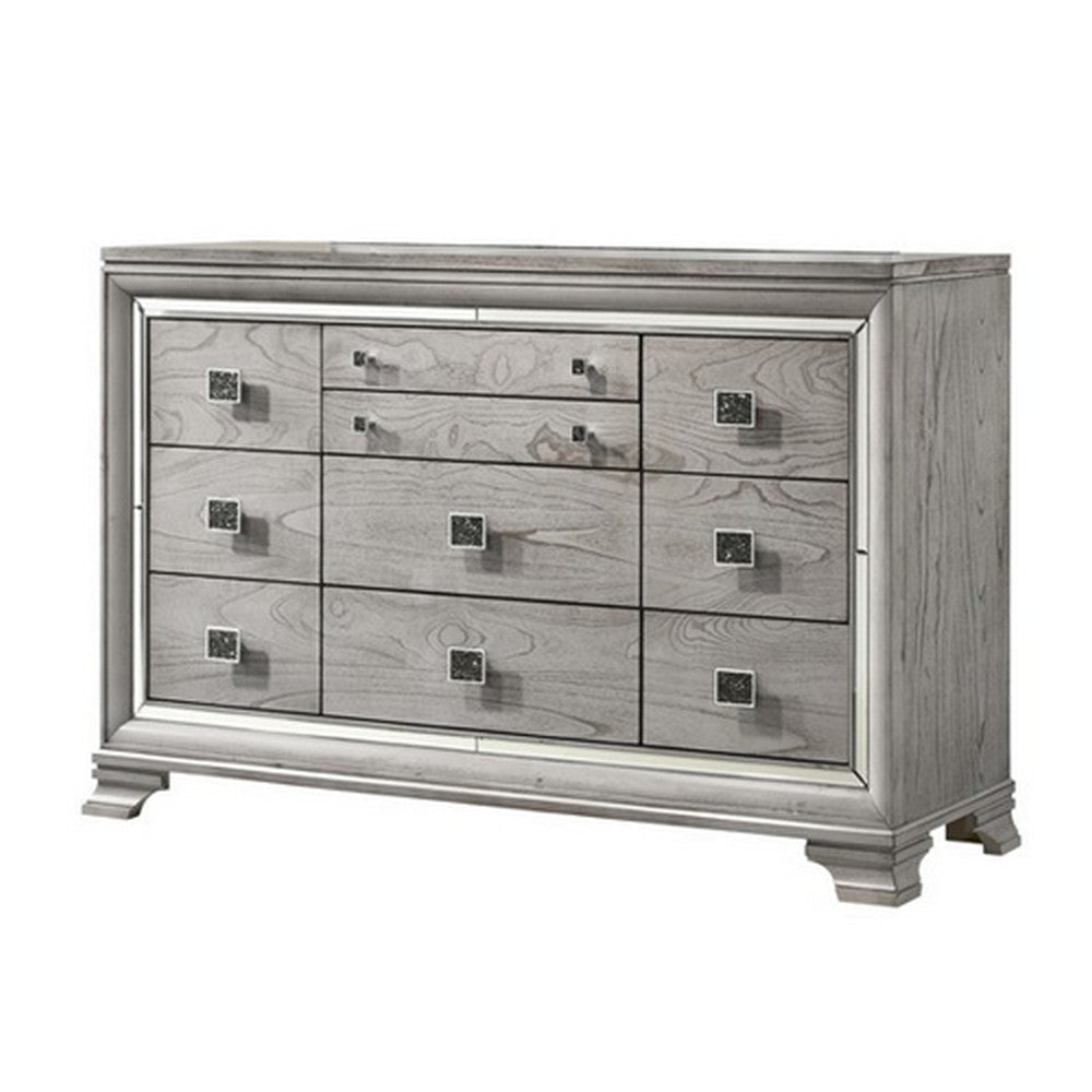 Beaded Wooden Frame Dresser with 10 Drawers Gray and Silver By Casagear Home BM215136