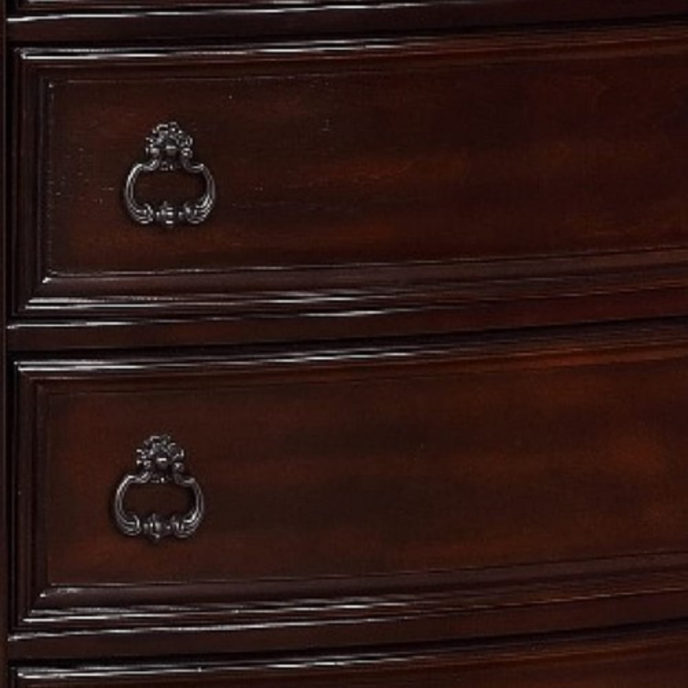 5 Drawers Wooden Chest with Engraved Details and Bun Feet Cherry Brown By Casagear Home BM215139