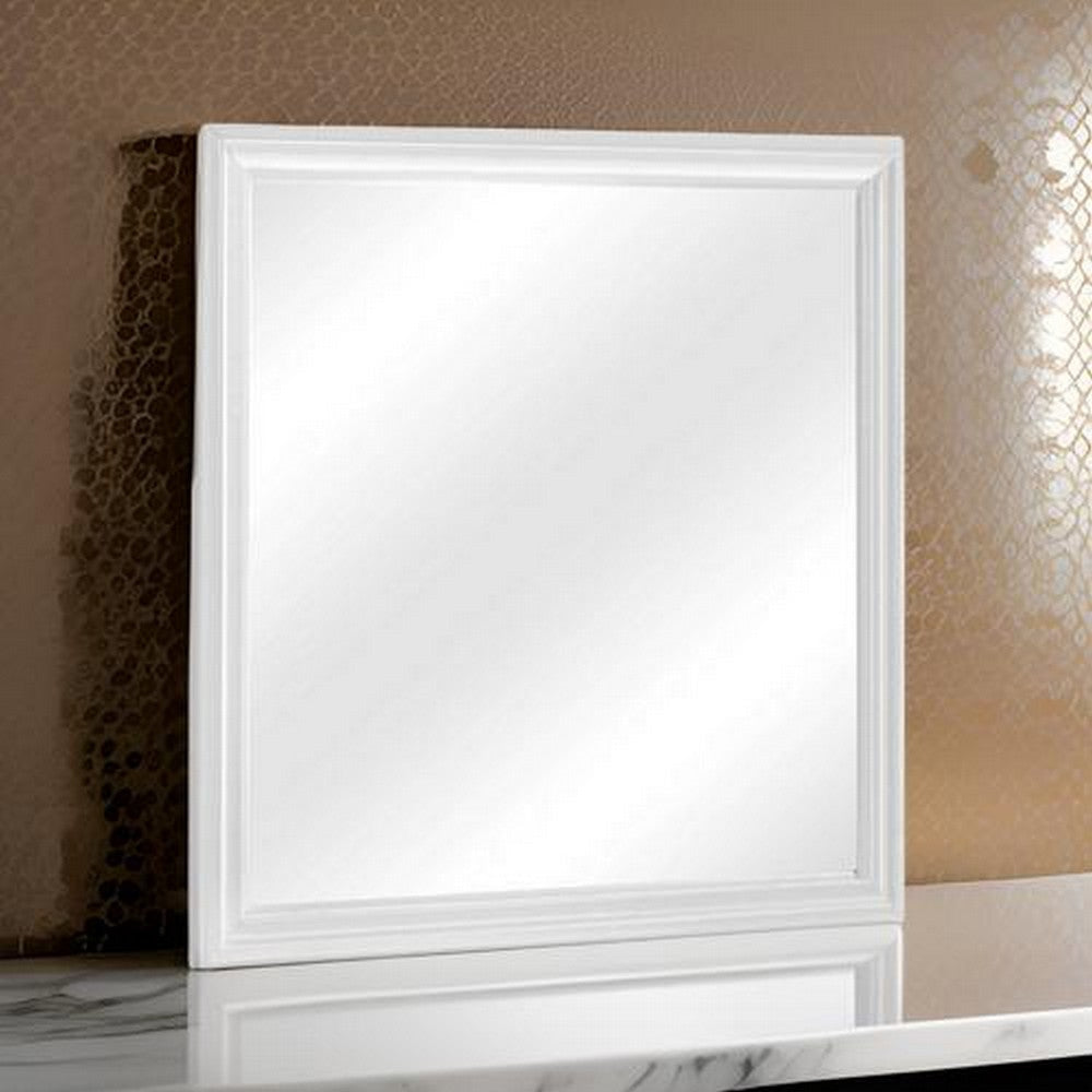 38" Square Wood Frame Dresser Top Mirror, White By Casagear Home