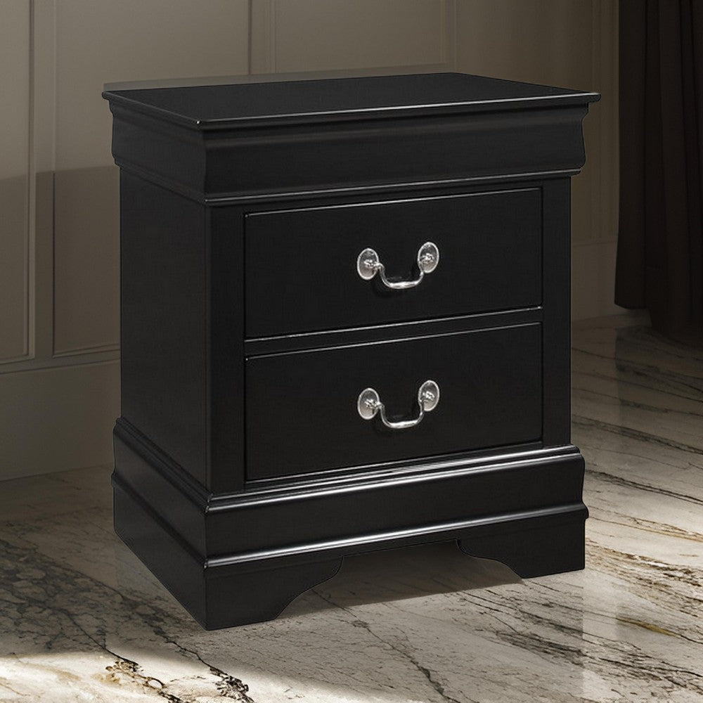 2 Drawer Nightstand with Metal Pulls, Black By Casagear Home