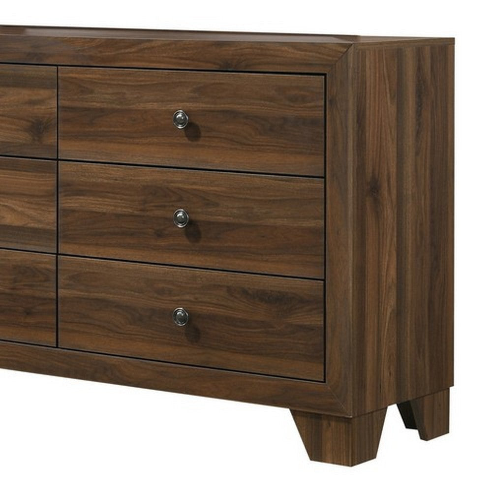 6 Drawer Wooden Dresser with Round Knobs and Tapered Legs Brown By Casagear Home BM215246