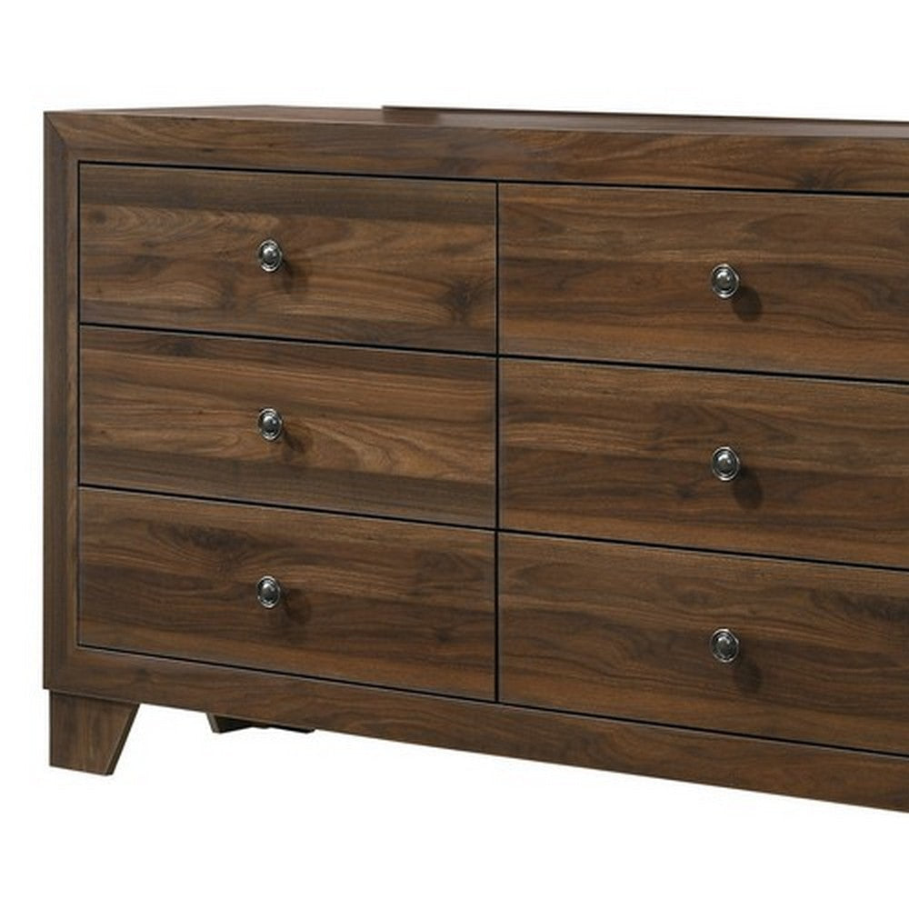 6 Drawer Wooden Dresser with Round Knobs and Tapered Legs Brown By Casagear Home BM215246