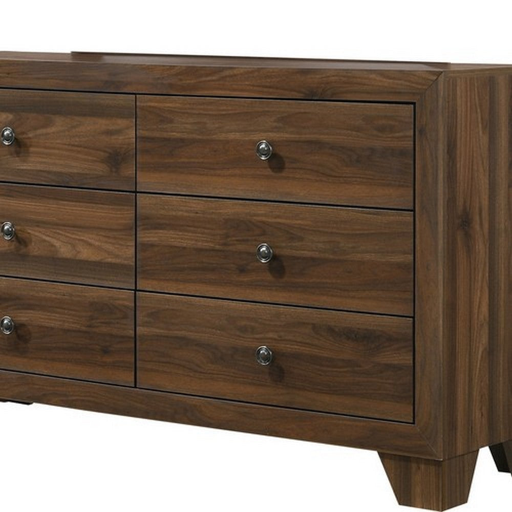 6 Drawer Wooden Dresser with Round Knobs and Tapered Legs Brown By Casagear Home BM215246