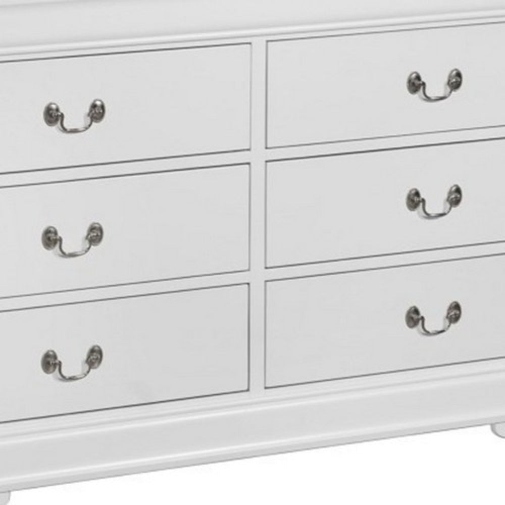 Transitional Style 6 Drawer Dresser with Metal Pulls White By Casagear Home BM215248