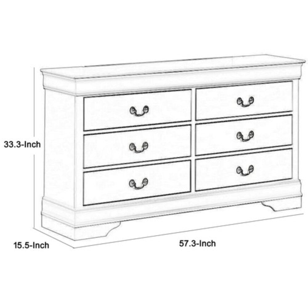 Transitional Style 6 Drawer Dresser with Metal Pulls White By Casagear Home BM215248