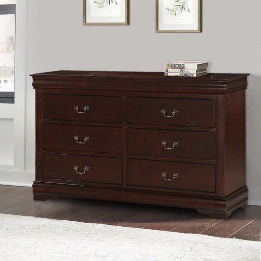 Transitional Style 6 Drawer Dresser with Metal Pulls Cherry Brown By Casagear Home BM215249