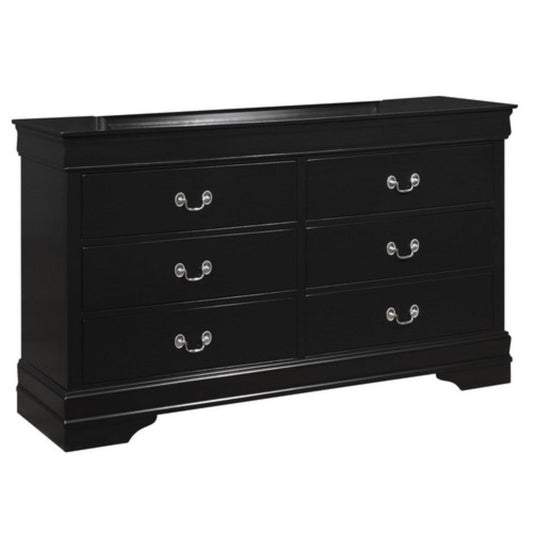 Transitional Style 6 Drawer Dresser with Metal Pulls, Black By Casagear Home