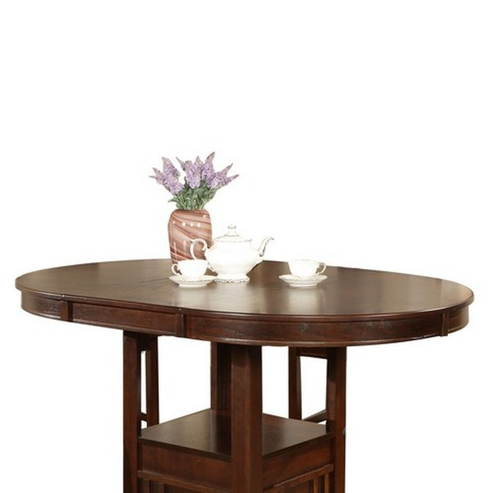 Extendable Round Wooden Counter Height Table with Open Bottom Shelf Gray By Casagear Home BM215254