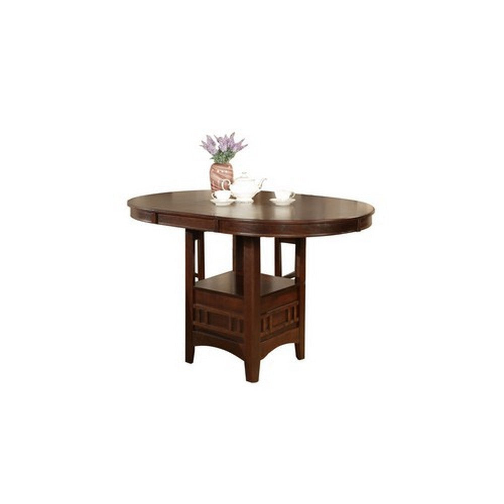 Extendable Round Wooden Counter Height Table with Open Bottom Shelf, Gray By Casagear Home