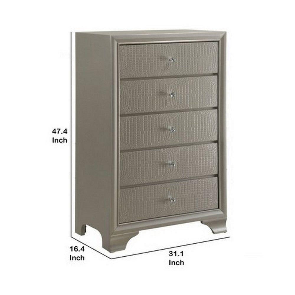 5 Drawer Chest with Decorative Knobs and Bracket Feet Champagne By Casagear Home BM215281